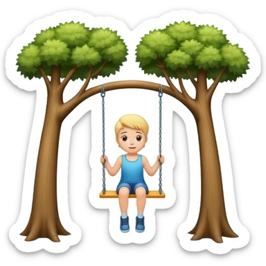 child on a swing set between two tall trees sticker