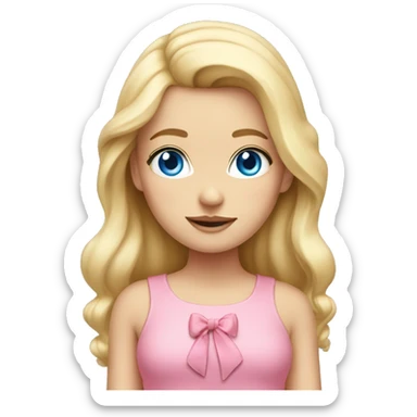 blonde girl blue eyes pink top and bow sticker