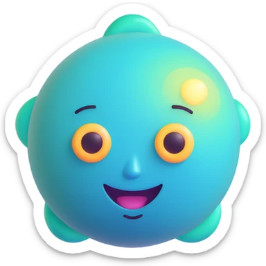Uranus planet emoji with a quirky face, blue-green color, rings, radiating energy and unconventional thinking, representing a revolutionary personality sticker