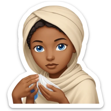 blue eyed desert black woman cowered with creme cloth sticker
