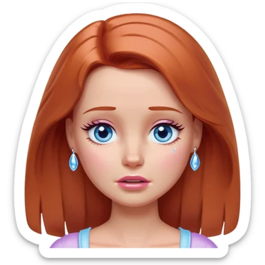Barbie girl Chestnut-red Shoulder-length hair and blue eyes is In pale purple crying with tears  sticker