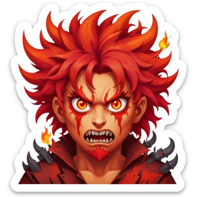 Wild demonic artist with crazy hair and fiery eyes, painting chaotic hellish scenes sticker