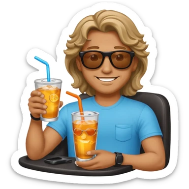 chill guy long curling hair in drink holders with sunglasses sticker