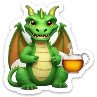A dragon with a bottle of tea in his hands sticker