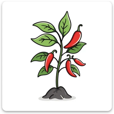 Hand drawn pepper plant with green leaves and red chili peppers sticker