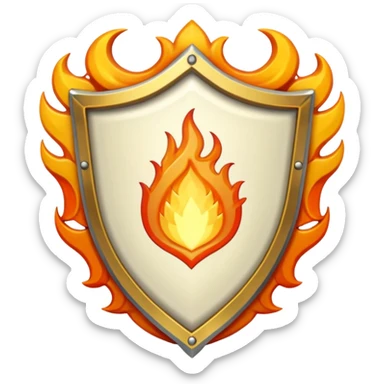 White gold shield with flame sticker