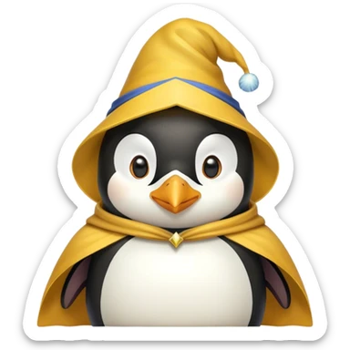 Wizard penguin with a yellow hat and a cape sticker