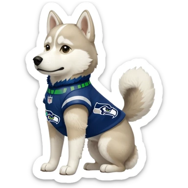 White tan husky with Seattle Seahawks gear sticker