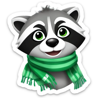 Racoon cheering with a green and white sport scarf sticker