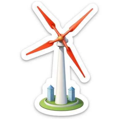modern wind turbine, tall white tower with three long blades sticker
