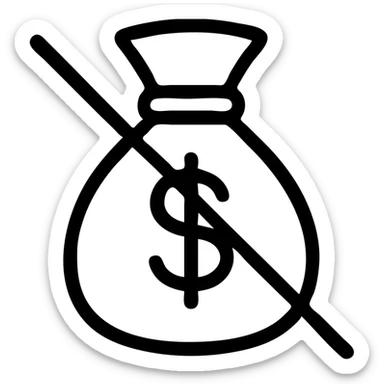 a money bag with a diagonal line crossing it out, minimalistic outline style sticker