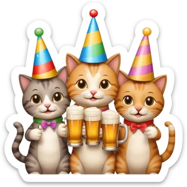 four happy cats drinking beers together toasting sticker