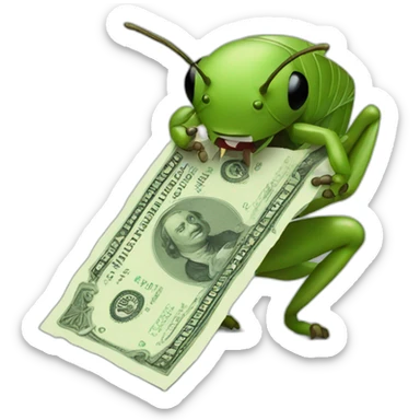 a cricket eating a banknote sticker