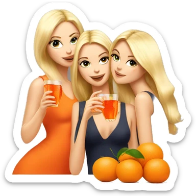 Three beautiful blond girls drinking aperol sitting on oranges sticker