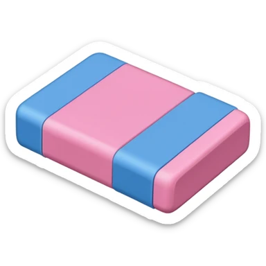 pink eraser with blue paper sleeve sticker