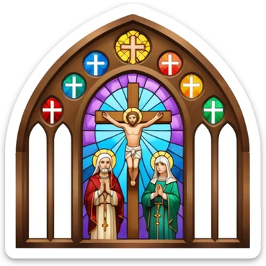 Catholic church with cross and colourful glass windows sticker