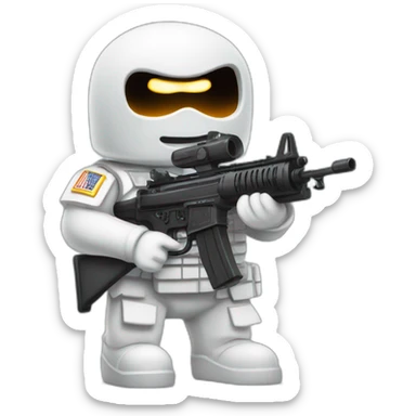 white ghost with a machine gun and wearing a military helmet sticker