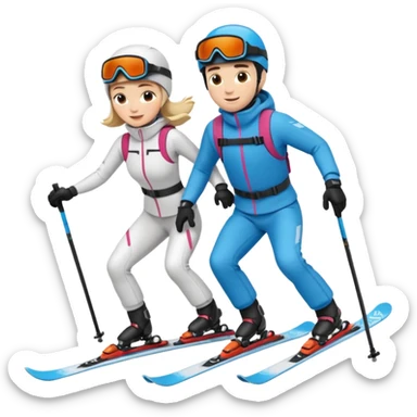 a recently marries couple skiing, action shot sticker