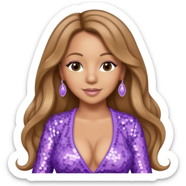 Mariah Carey with long light brown hair, lavender sequin outfit sticker