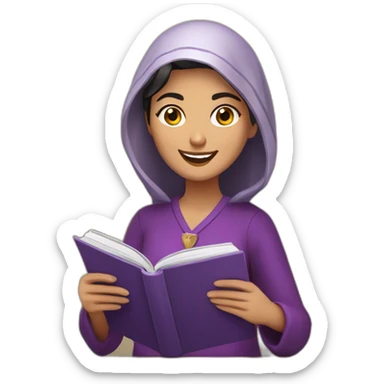 Armenian women with the purple clothes reading book and looking at camera and smiling  sticker