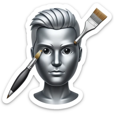 A paintbrush that transforms into a human metal silhouette, symbol of artistic identity sticker