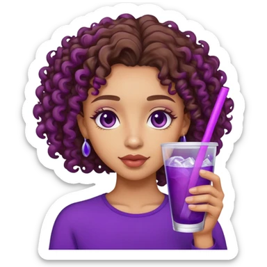 Lightskin with curly brown hair drinking purple drink with ice sticker