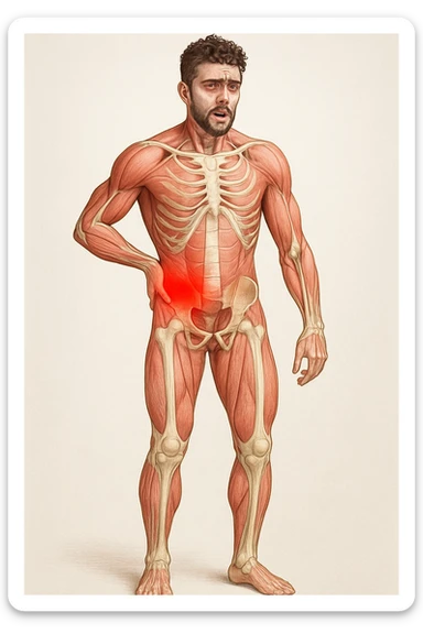 Uomo con dolore per infortunio vista anatomica in piedi sticker