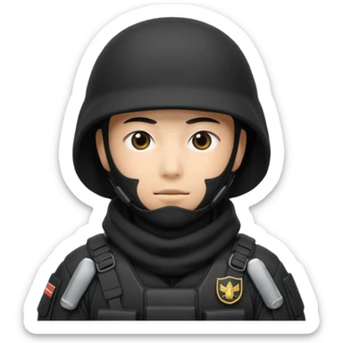 special forces soldier, black uniform, face covered, japanese sticker