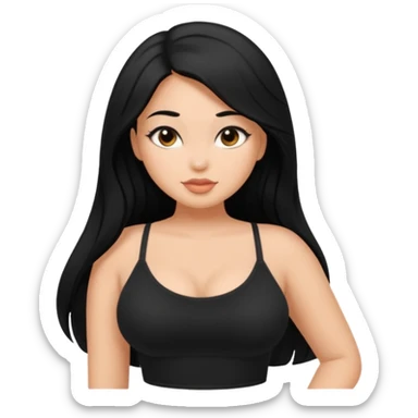 apple-style emoji of a beautiful curvy dusky-skinned girl with long black hair, wearing a black cami top sticker