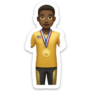 Boy with a lot of gold medals on his neck near the sailboat sticker