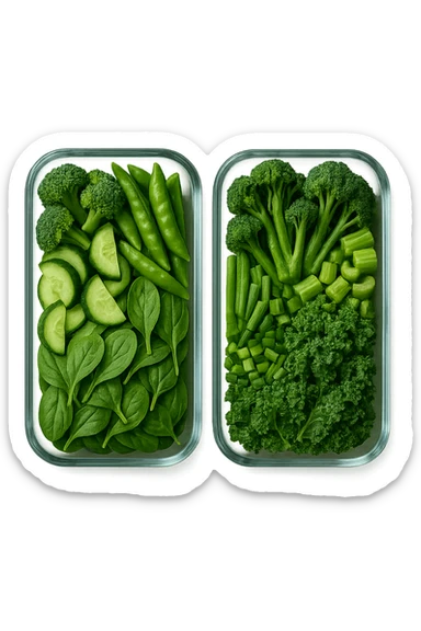 verdure tagliate e sistemate in due schiscette di vetro viste dall'alto, iperrealistico 4k sticker