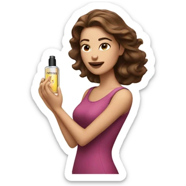 woman brown hair spraying perfume sticker