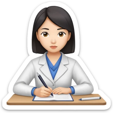 asian woman taking an exam sticker