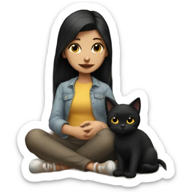 dark haired girl sitting with a black cat in her lap sticker