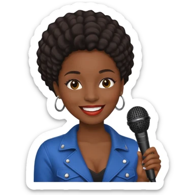 black skin woman, singer, hold micro sticker