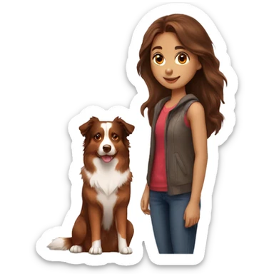 A girl with long brown hair and a Red Australian Shepherd  sticker