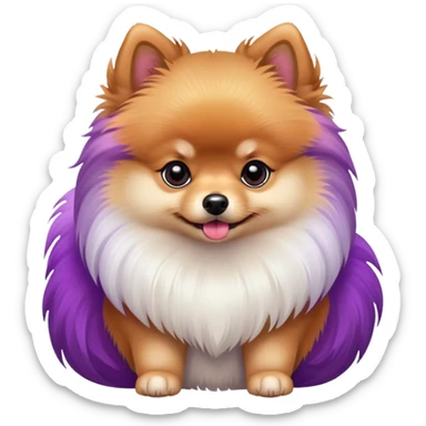 Pomeranian dog with a purple and red tail sticker