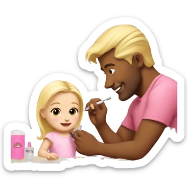 blonde babydaughter gives blonde dad a manicure sticker