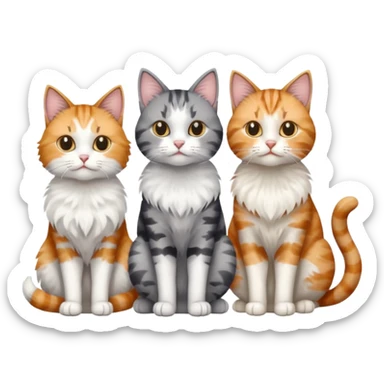 a fluffy grey and white cat sitting with 2 other cats sticker