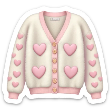 Ivory fuzzy cardigan with light pink hearts and heart-shaped pastel pink buttons  sticker