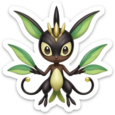 Shiny glossy melanistic oily Meloetta-Celebi-Giratina-Noibat-Pokémon-Fakémon-fusion-hybrid-creature sticker