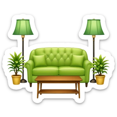 living room in ios emoji style

no TV, and make the couch a light green color

there is a lamp on one side and some plants on the other side sticker