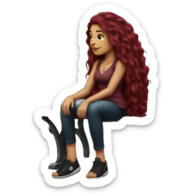 Beautiful tattooed burgundy long haired woman sitting on a bench sticker