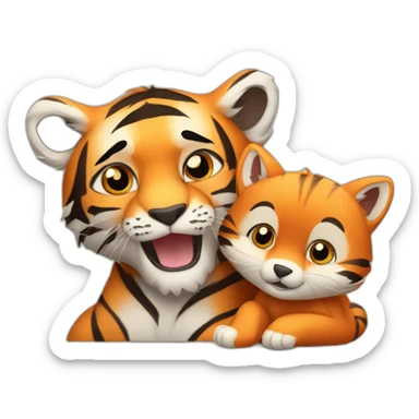 tiger cub cuddles with fox cub sticker