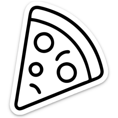 slice of pizza, outlined icon style, minimal details, black lines, no fill, modern look sticker