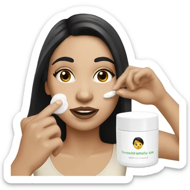 white girl applying cream on face with black hair  sticker