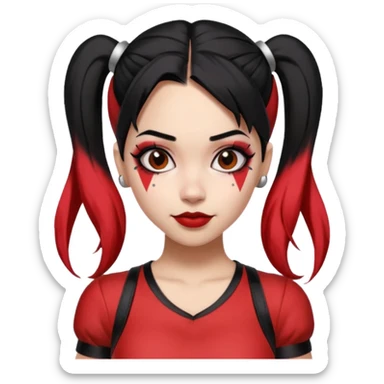 black haired woman in harley queen outfit sticker