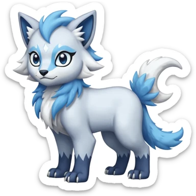 Icy glistening flaky scaly furry flurry cute realistic cozy boreal boreal-lupus-Lunaray-Manectric-Absol-Luxray-Bobcat-Fakémon-fusion-animal-creature, full body  sticker