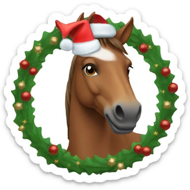 Brown horse with Christmas wreath around its neck profile view sticker