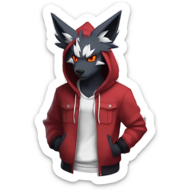 Edgy Cool Anthro Zoroark-Zangoose-Litten Fakemon Fursona Hoodie Full Body sticker